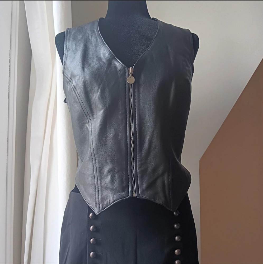 Women's Black Leather Vest